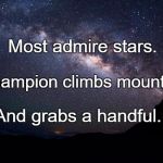 Stars | Most admire stars. A champion climbs mountains; And grabs a handful. | image tagged in stars | made w/ Imgflip meme maker