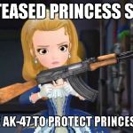 When princess Amber have AK-47 rifle | WHO TEASED PRINCESS SOFIA ? I CAN USE AK-47 TO PROTECT PRINCESS SOFIA ! | image tagged in princess amber use ak-47,memes | made w/ Imgflip meme maker
