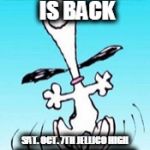 Snoopy dance | ALUMNI DANCE IS BACK; SAT. OCT. 7TH JELLICO HIGH GYM 7-11 ALUMNI  ONLY MUSIC PROVIDED BY DISC JOCKEYS NOW | image tagged in snoopy dance | made w/ Imgflip meme maker