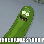 Pickle Rick | WHEN SHE RICKLES YOUR PICKLE | image tagged in pickle rick | made w/ Imgflip meme maker