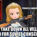 Red Alert 3 : Amber in reporting | PRINCESS AMBER IN REPORTING ! I'LL TAKE DOWN ALL VILLAIN AND FOR SOVIET CONSCRIPT | image tagged in princess amber use ak-47 | made w/ Imgflip meme maker