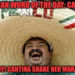 Mexican Word of the Day From Juan | MEXICAN WORD OF THE DAY: CANTINA; OH BOY! CANTINA SHAKE HER MARACAS! | image tagged in juan,mexican word of the day | made w/ Imgflip meme maker