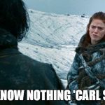 Ygritte. | YOU KNOW NOTHING 'CARL SETTE' | image tagged in ygritte | made w/ Imgflip meme maker