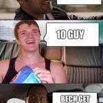 the rock driving 10 guy | WHAT'S YOUR FAVORITE MEME TEMPLATE? 10 GUY; BECH GET OUT MY CAR | image tagged in the rock driving 10 guy | made w/ Imgflip meme maker