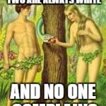 Adam and Eve | HOW COME THESE TWO ARE ALWAYS WHITE; AND NO ONE COMPLAINS | image tagged in adam and eve | made w/ Imgflip meme maker