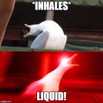 Solid Seagull | *INHALES*; LIQUID! | image tagged in inhaling seagull,mgs,metal gear solid,solid snake,liquid snake | made w/ Imgflip meme maker