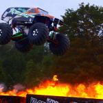 Monster truck jumping flames world record jump meme