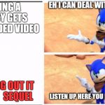 Listen up here you little sh*t Sonic | SEEING A KIRBY GETS GROUNDED VIDEO; FINDING OUT IT HAS A  SEQUEL | image tagged in listen up here you little sht sonic | made w/ Imgflip meme maker