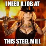 Shannon - Steel Worker | I NEED A JOB AT; THIS STEEL MILL | image tagged in job interview | made w/ Imgflip meme maker