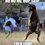 Horse fall | NO NO NO, HOP SKIP; THEN JUMP | image tagged in horse fall | made w/ Imgflip meme maker