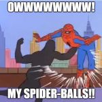 spiderman hit | OWWWWWWWW! MY SPIDER-BALLS!! | image tagged in spiderman hit | made w/ Imgflip meme maker