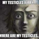 Teru Top Hair: 0% | MY TESTICLES JERRY..... WHERE ARE MY TESTICLES.... | image tagged in teru top hair 0 | made w/ Imgflip meme maker