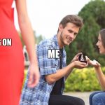this is a really underrated meme | MOVING ON; ME; DEPRESSION | image tagged in distracted bf ring,slowstack | made w/ Imgflip meme maker