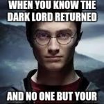 Harry Potter | ISN'T IT JUST HARD WHEN YOU KNOW THE DARK LORD RETURNED; AND NO ONE BUT YOUR FRIENDS BELIEVE YOU? | image tagged in harry potter | made w/ Imgflip meme maker