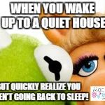muppets | WHEN YOU WAKE UP TO A QUIET HOUSE; BUT QUICKLY REALIZE YOU AREN'T GOING BACK TO SLEEP! | image tagged in muppets | made w/ Imgflip meme maker