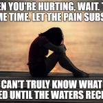 When you're hurting | WHEN YOU'RE HURTING, WAIT. TAKE SOME TIME. LET THE PAIN SUBSIDE. YOU CAN'T TRULY KNOW WHAT YOU NEED UNTIL THE WATERS RECEDE. | image tagged in grief,loss,pain,hurt feelings,inspirational,healing | made w/ Imgflip meme maker