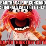 animal muppets | BAN THE SALE OF GUNS AND CRIMINALS CAN'T GET THEM? HOW DO YOU THINK THEY GET METH? | image tagged in animal muppets | made w/ Imgflip meme maker