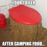 Shit | YOUR TOILER; AFTER CAMPING FOOD... | image tagged in shit | made w/ Imgflip meme maker