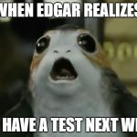 StarWarsPorg | WHEN EDGAR REALIZES; WE HAVE A TEST NEXT WEEK | image tagged in starwarsporg | made w/ Imgflip meme maker