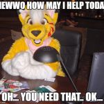world's most interesting FURRY | HEWWO HOW MAY I HELP TODAY; OH... YOU NEED THAT.. OK... | image tagged in world's most interesting furry | made w/ Imgflip meme maker