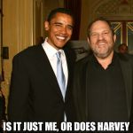 Harvey Weinstein and Obama | IS IT JUST ME, OR DOES HARVEY WEINSTEIN LOOK LIKE SHREK? | image tagged in harvey weinstein and obama | made w/ Imgflip meme maker
