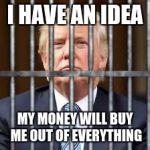PRISONER #1 | I HAVE AN IDEA; MY MONEY WILL BUY ME OUT OF EVERYTHING | image tagged in prisoner 1 | made w/ Imgflip meme maker