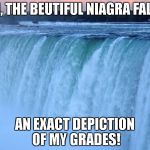 THE WAGES OF PROCASTINATION | AH, THE BEUTIFUL NIAGRA FALLS; AN EXACT DEPICTION OF MY GRADES! | image tagged in water fall,grade,grades,procratination,fall | made w/ Imgflip meme maker