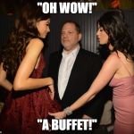 Harvey Weinstein Vast Right Wing Conspiracy | "OH WOW!"; "A BUFFET!" | image tagged in harvey weinstein vast right wing conspiracy | made w/ Imgflip meme maker