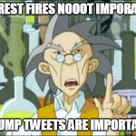 Uncle says not important | FOREST FIRES NOOOT IMPORANT; TRUMP TWEETS ARE IMPORTANT | image tagged in uncle says not important | made w/ Imgflip meme maker