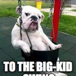 playdate doggy | MOMMY SAID NO; TO THE BIG-KID SWING | image tagged in playdate doggy | made w/ Imgflip meme maker