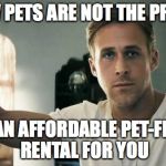 hey girl | I KNOW PETS ARE NOT THE PROBLEM; I HAVE AN AFFORDABLE PET-FRIENDLY RENTAL FOR YOU | image tagged in hey girl | made w/ Imgflip meme maker