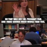 The Office - Dwight Pam Worse Sounds | OH THAT WAS JUST ME. PREGNANT PAM. AND I MAKE SOUNDS MUCH WORSE THAN THIS. OH WE KNOW. | image tagged in the office - dwight pam worse sounds | made w/ Imgflip meme maker