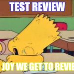 bart test day | TEST REVIEW; OH JOY WE GET TO REVIEW | image tagged in bart test day | made w/ Imgflip meme maker