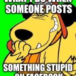 Muttley laughing at something stupid | WHAT I DO WHEN SOMEONE POSTS; SOMETHING STUPID ON FACEBOOK | image tagged in muttley laughing at something stupid | made w/ Imgflip meme maker