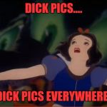 Snow White Arms | DICK PICS.... DICK PICS EVERYWHERE! | image tagged in snow white arms | made w/ Imgflip meme maker