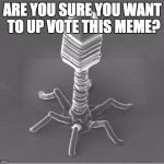 Risk and temptation  | ARE YOU SURE YOU WANT TO UP VOTE THIS MEME? | image tagged in virus,meme,risky meme | made w/ Imgflip meme maker