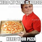 Someone order some dank? | HELLO MY NAME IS HAROLD; HERES YOUR PIZZA | image tagged in someone order some dank | made w/ Imgflip meme maker