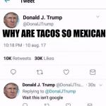 Ladies and gentlemen, I present to you, the Trump twitter meme... | WHY ARE TACOS SO MEXICAN | image tagged in trump twitter,mexican,tacos,trump,google | made w/ Imgflip meme maker