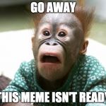 Go Away | GO AWAY; THIS MEME ISN'T READY | image tagged in surprised orangutan,not ready,too soon | made w/ Imgflip meme maker