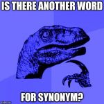 Doesn't seem to have anything quite like it.  ಠ_ರೃ✍ | IS THERE ANOTHER WORD; FOR SYNONYM? | image tagged in philosoraptor blue craziness,memes,funny,words,english language | made w/ Imgflip meme maker