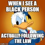 Donald Duck meme | WHEN I SEE A BLACK PERSON; ACTUALLY FOLLOWING THE LAW | image tagged in donald duck meme | made w/ Imgflip meme maker