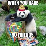 Panda Birthday | WHEN YOU HAVE; NO FRIENDS. | image tagged in panda birthday | made w/ Imgflip meme maker