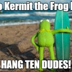 Kermit Surfing | Hi-Ho Kermit the Frog Here. HANG TEN DUDES! | image tagged in kermit surf | made w/ Imgflip meme maker