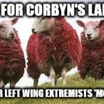 corbyn labour sheep extreme left wing momentum | A VOTE FOR CORBYN'S LABOUR =; A VOTE FOR LEFT WING EXTREMISTS 'MOMENTUM' | image tagged in sheep corbyn labour sheep extreme left wing momentum | made w/ Imgflip meme maker