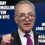 chuck Schumer | YESTERDAY A PEACEFUL MUSLIM HAD A FEW ISSUES IN NYC; WE NEED TO LOOK INTO BANNING THOSE ASSAULT BB AND PAINTBALL GUNS | image tagged in chuck schumer | made w/ Imgflip meme maker