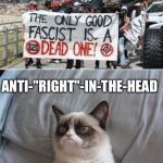 Grumpy cat vs antifa  | ANTI-"RIGHT"-IN-THE-HEAD | image tagged in grumpy cat vs antifa | made w/ Imgflip meme maker