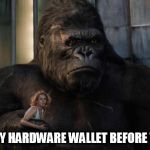 + King Kong chest pound | ME AND MY HARDWARE WALLET BEFORE THE FORK. | image tagged in king kong,bitcoin,crypto,hodl,trading,gains | made w/ Imgflip meme maker