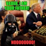 More Halloween at the White House! | VADER, I AM YOUR FATHER! NOOOOOOOO! | image tagged in vader trump,halloween,white house,father,darth vader luke skywalker,nooooooooo | made w/ Imgflip meme maker