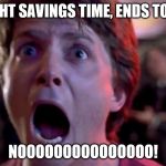 Daylight Savings Time ends | DAYLIGHT SAVINGS TIME, ENDS TONIGHT! NOOOOOOOOOOOOOOO! | image tagged in marty mcfly | made w/ Imgflip meme maker