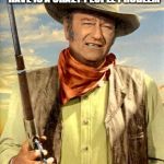 john wayne | GUN PROBLEM?  NO, I'M NOT SEEING A GUN PROBLEM, WHAT YOU  HAVE IS A CRAZY PEOPLE PROBLEM | image tagged in john wayne | made w/ Imgflip meme maker